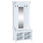 HOMCOM Hallway Furniture Set Shoe Bench Storage Mirror Cabinet With 4 Hooks White