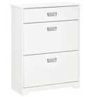 HOMCOM Tipping Shoe Cabinet Hall Organizer With Flip Drawers For Entry 16 Pairs White