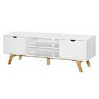 HOMCOM Scandi Style TV Stand With 2 Cupboards 2 Shelves White With Wood Legs