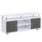 HOMCOM Entertainment Unit With Raised Shelf 2 Cupboards White With Grey Doors