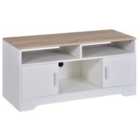 HOMCOM TV Stand With 2 Cabinets Shelves White And Wood Finish