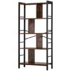HOMCOM 4 Shelf Industrial Style Storage Unit Bookcase With Dividers Metal Frame Black And Rustic Wood Finish