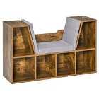HOMCOM Bookcase Storage Reading Seat Unit Kids Adults Six Cube Organiser Rustic Wood Finish