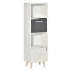 HOMCOM 3 Tier Bookcase With Cupboard Pull Out Fabric Storage Cube White And Grey