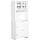 Homcom Farmhouse Style Kitchen Storage Cupboard With Microwave Shelf And Windowed Cabinets White