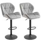 HOMCOM Geometric Quilt Bar Stool Set Of 2 Fabric Adjustable Height Counter Chairs Light Grey