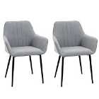 HOMCOM Set Of 2 Dining Chairs Upholstered Linen Fabric Metal Legs Grey