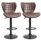 HOMCOM Bar Stools Set Of 2 Adjustable Height Swivel PU Faux Leather Bar Chairs Brown