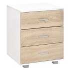 HOMCOM Bedside Table With 3 Drawers Oak And White Aluminium Handles