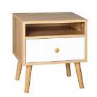 HOMCOM Bedside Table With Drawer And Shelf Compartment Natural And White Wooden Legs
