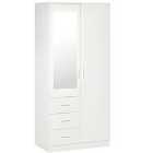 HOMCOM 2 Door Wardrobe With Mirror Adjustable Shelves 3 Drawers 180Cm White