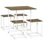 HOMCOM Space Saving 5 Piece Square Dining Table Set Wood Effect And White