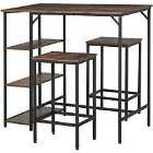 HOMCOM Industrial Bar Height Dining Table Set 3 Pieces With Built In 3 Tier Shelf