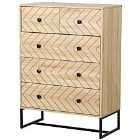 HOMCOM Chest Of 5 Drawers Chevron Pattern Anti Tip Natural Wood Colour