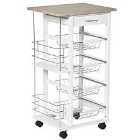 Homcom Multi Use Rolling Kitchen Island Vegetable Trolley With Wire Baskets And Worktop Natural And White