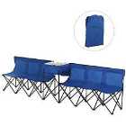 Outsunny 6 Seat Camping Bench Folding Portable Outdoor With Cooler Bag Blue