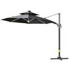 Outsunny 3m 360 Spin Cantilever Parasol w/ Solar Lights, Power Bank and Base - Dark Grey