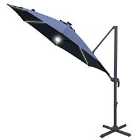 Outsunny 3m LED Cantilever Parasol w/ Base and Solar Lights - Blue