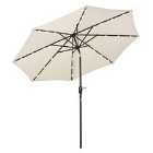 Outsunny Garden Parasol Outdoor Tilt Sun Umbrella Led Light Hand Crank Off-white