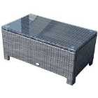 Outsunny Garden Rattan Side Table Wicker Coffee Desk Glass Top Mixed Brown