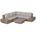 Outsunny 4Pc Rattan Sofa Set Garden Furniture Coffee Table Chairs Conservatory - Brown/Beige