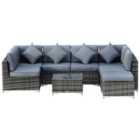Outsunny 8Pc Rattan Sofa Garden Furniture Aluminium Outdoor Patio Set - Grey