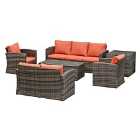 Outsunny 6 Pcs Patio Rattan Sofa Set Conversation Furniture W/ Storage and Cushion