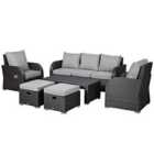 Outsunny 6Pc Padded Outdoor Rattan Wicker 3-seat Sofa Recliner Footstool Table