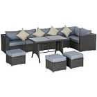 Outsunny 10 Pieces Rattan Sofa Set Table Stool Cushion Conservatory Wicker