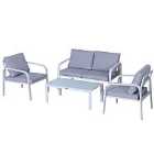 Outsunny 4Pcs Garden Loveseat Chairs Table Furniture Aluminum W/ Cushion, White