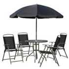 Outsunny 6pc Garden Dining Set Outdoor Furniture w/ Folding Chairs, Table and Parasol