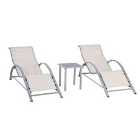 Outsunny Rattan 3pc Lounge Chair Set w/ Table - Cream