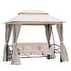 Outsunny Outdoor 2-in-1 Convertible Swing Chair Bed 3 Seater Porch W/Nettings