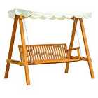 Outsunny Swing Chair 3 Seater Swinging Wooden Hammock Garden Seat Outdoor Canopy - Cream