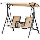 Outsunny 2 Person Swing Chair With Pivot Table and Storage - Beige