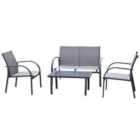Outsunny 4pc Patio Furniture Set w/ Glass Top Coffee Table and Chairs