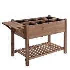 Outsunny Wooden Raised Plant Stand Tall Flower Bed With Shelf 123 x 54 x 74cm