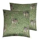 Paoletti Zebra Foliage Twin Pack Polyester Filled Cushions Green 50 x 50cm