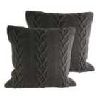 Paoletti Aran Twin Pack Polyester Filled Cushions Charcoal