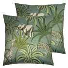 Paoletti Jungle Parade Twin Pack Polyester Filled Cushions Green