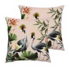 Evans Lichfield Cranes Outdoor Twin Pack Polyester Filled Cushions Blush/Forest