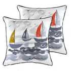 Evans Lichfield Nautical Sailboats Twin Pack Polyester Filled Cushions Multi 43 x 43cm