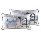 Evans Lichfield Nautical Beach Huts Twin Pack Polyester Filled Cushions Multi 30 x 50cm