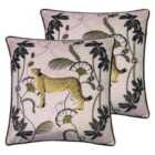Paoletti Tropica Cheetah Twin Pack Polyester Filled Cushions Blush