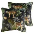 Evans Lichfield Jungle Tiger Twin Pack Polyester Filled Cushions Black