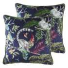 Evans Lichfield Jungle Lemur Twin Pack Polyester Filled Cushions Blue