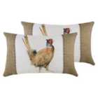 Evans Lichfield Hessian Pheasant Twin Pack Polyester Filled Cushions White 50 x 30cm