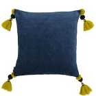Paoletti Poonam Polyester Filled Cushion Cotton Smoke Blue/Lemon Curry