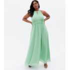 VILA Curves Light Green Halter Neck Lace Trim Maxi Dress