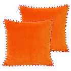 Paoletti Velvet Pom-Pom Twin Pack Polyester Filled Cushions Orange/Fuchsia